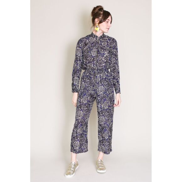 Apiece Apart 
Jardin Jumpsuit‎ In Indigo Batik Floral 100% Silk Zipper Size 2 - Picture 1 of 16